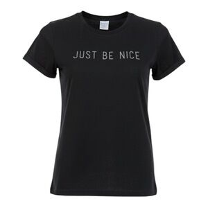 Yazbek Black Short Sleeve Fitted Graphic Tee - ‘Just Be Nice’ Size Large